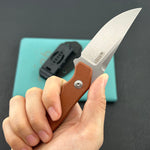 KUBEY knife KU468C TLB II Clip Point EDC Fixed Blade Knife Brown Micarta 2.8" Beadblast 14C28N with Kydex Sheath