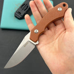 KUBEY knife KU468C TLB II Clip Point EDC Fixed Blade Knife Brown Micarta 2.8" Beadblast 14C28N with Kydex Sheath
