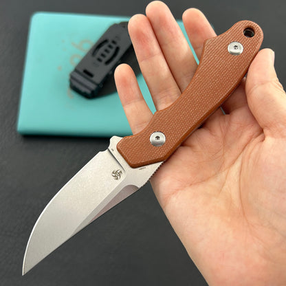 KUBEY knife KU468C TLB II Clip Point EDC Fixed Blade Knife Brown Micarta 2.8" Beadblast 14C28N with Kydex Sheath