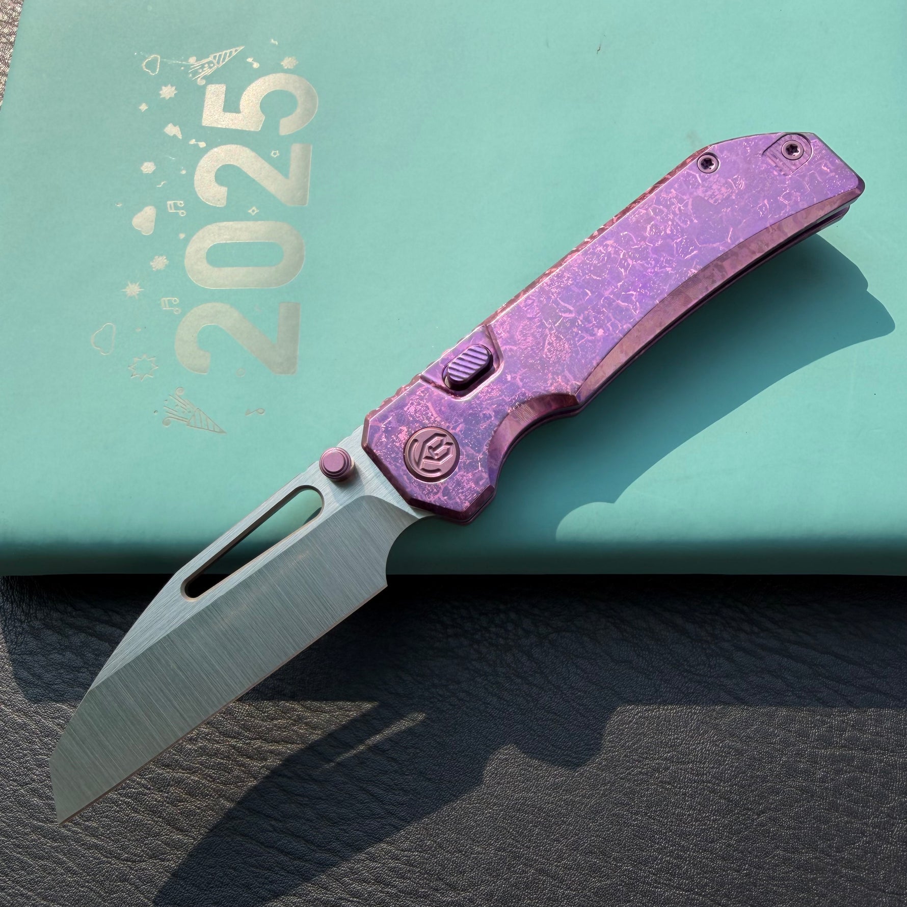 KB Venom KB435D Top Liner Lock Pocket Folding Knife Purple Ano Crystallized Titanium 3.46" Belt Satin CPM S90