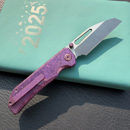 KB Venom KB435D Top Liner Lock Pocket Folding Knife Purple Ano Crystallized Titanium 3.46" Belt Satin CPM S90