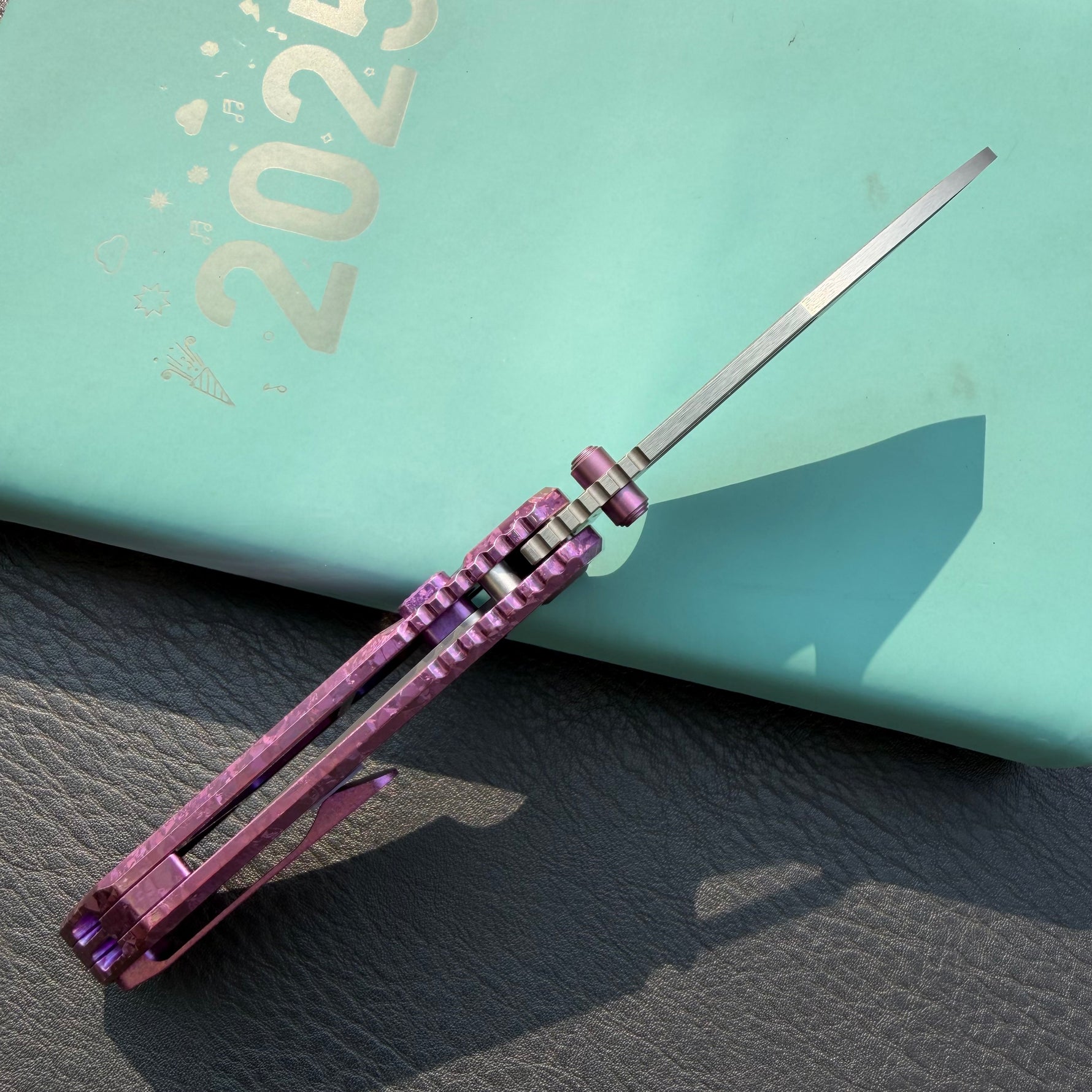 KB Venom KB435D Top Liner Lock Pocket Folding Knife Purple Ano Crystallized Titanium 3.46" Belt Satin CPM S90