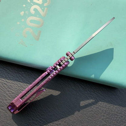 KB Venom KB435D Top Liner Lock Pocket Folding Knife Purple Ano Crystallized Titanium 3.46" Belt Satin CPM S90