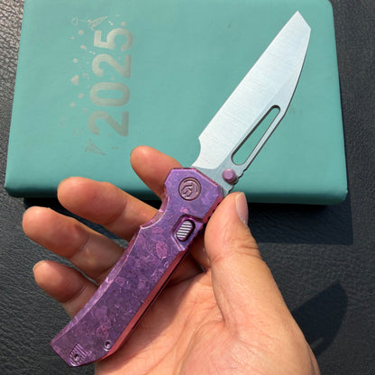 KB Venom KB435D Top Liner Lock Pocket Folding Knife Purple Ano Crystallized Titanium 3.46" Belt Satin CPM S90