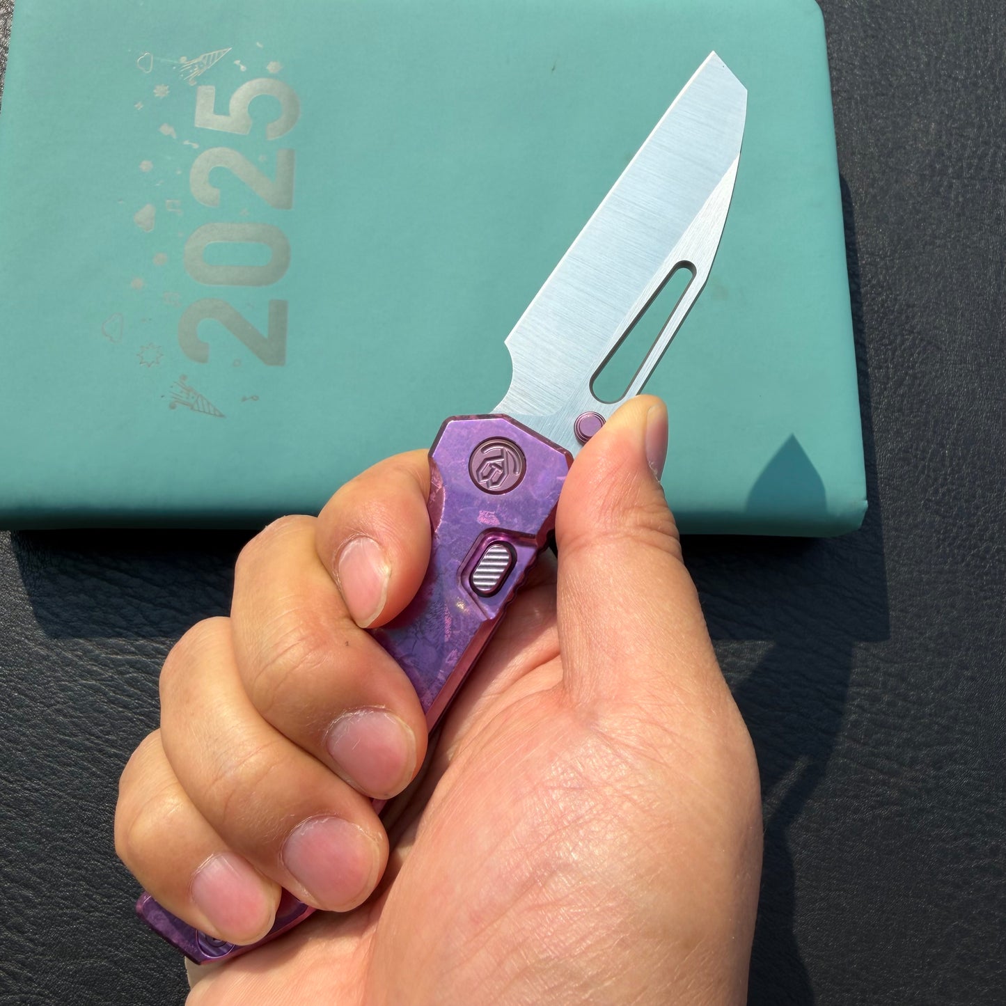 KB Venom KB435D Top Liner Lock Pocket Folding Knife Purple Ano Crystallized Titanium 3.46" Belt Satin CPM S90