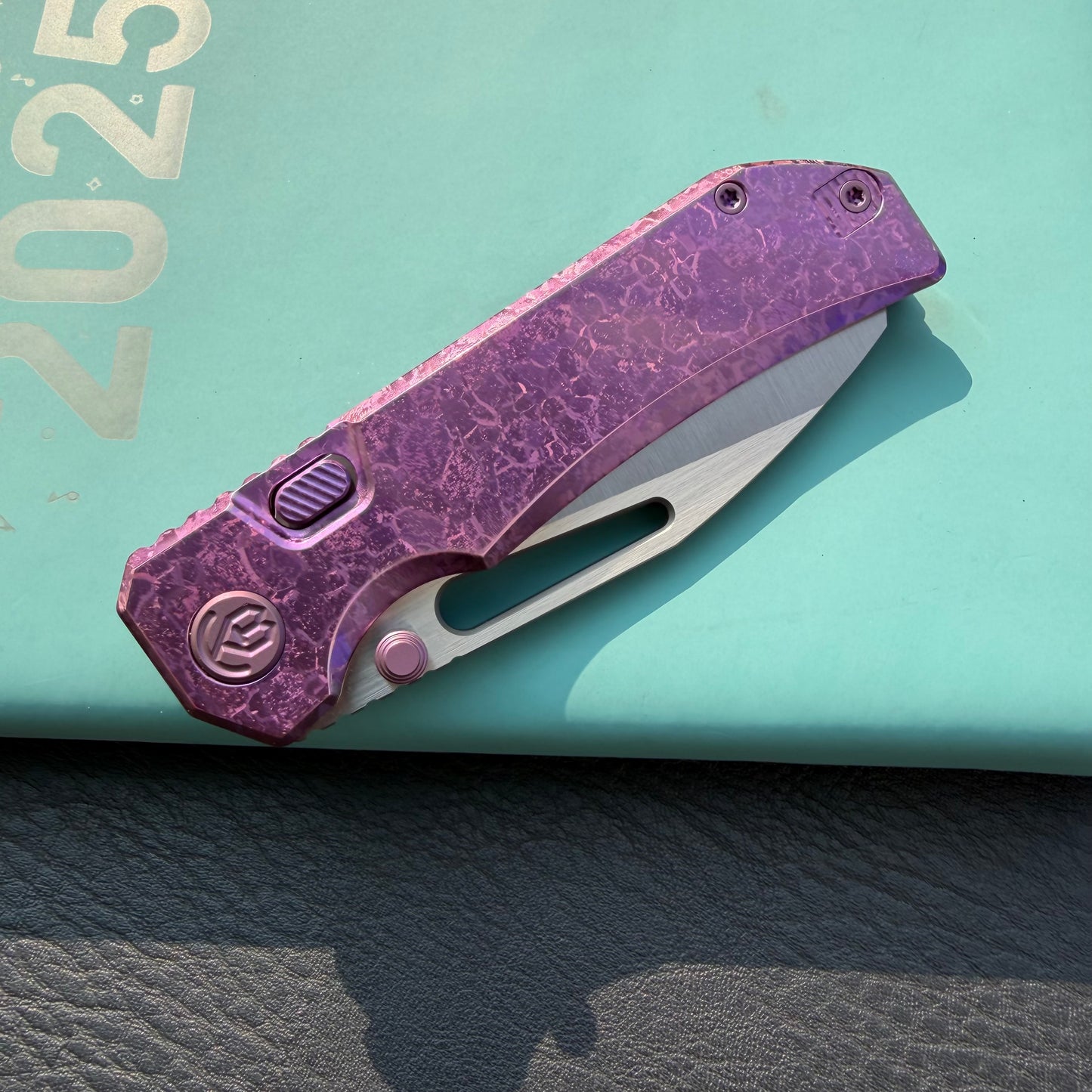 KB Venom KB435D Top Liner Lock Pocket Folding Knife Purple Ano Crystallized Titanium 3.46" Belt Satin CPM S90