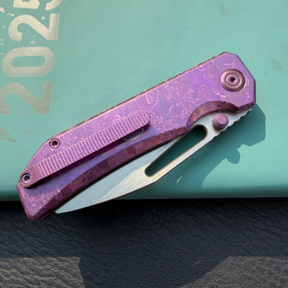 KB Venom KB435D Top Liner Lock Pocket Folding Knife Purple Ano Crystallized Titanium 3.46" Belt Satin CPM S90