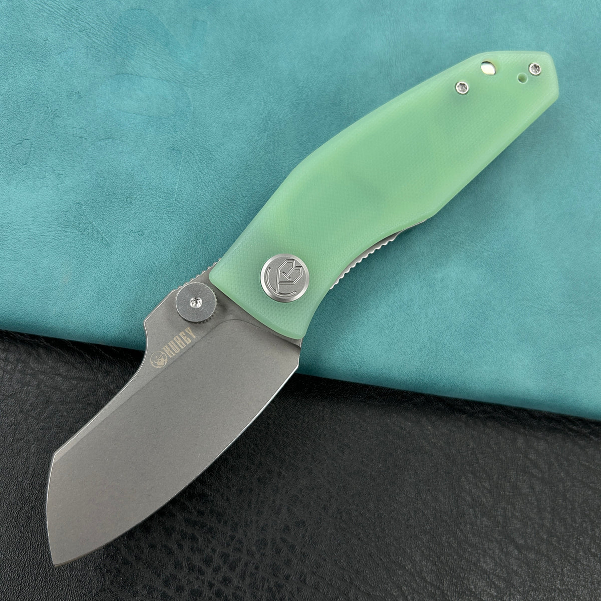 KUBEY KU337L Monsterdog Liner Lock Folding Knife Jade G10 Handle 2.95" Bead Blasted 14C28N