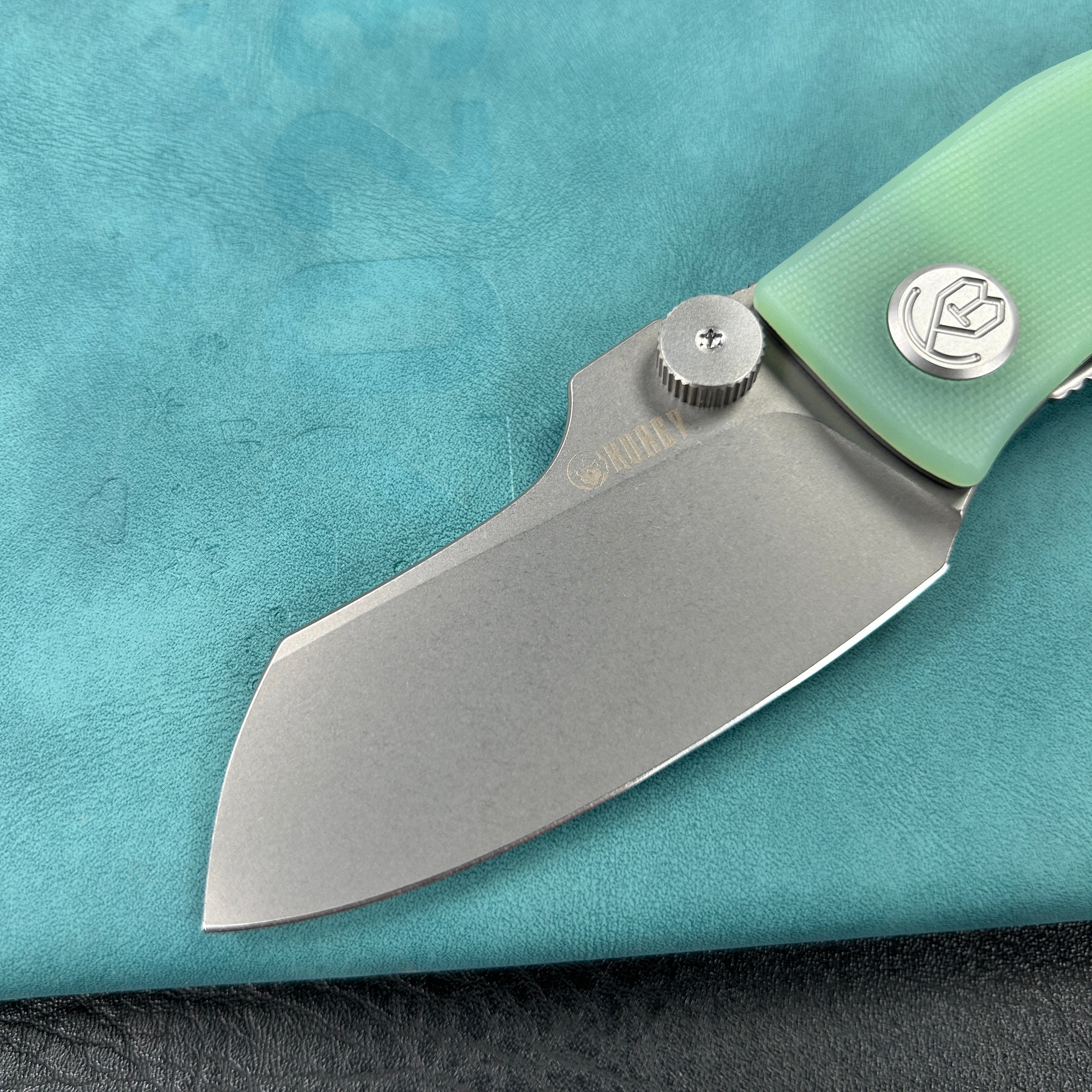 KUBEY KU337L Monsterdog Liner Lock Folding Knife Jade G10 Handle 2.95" Bead Blasted 14C28N