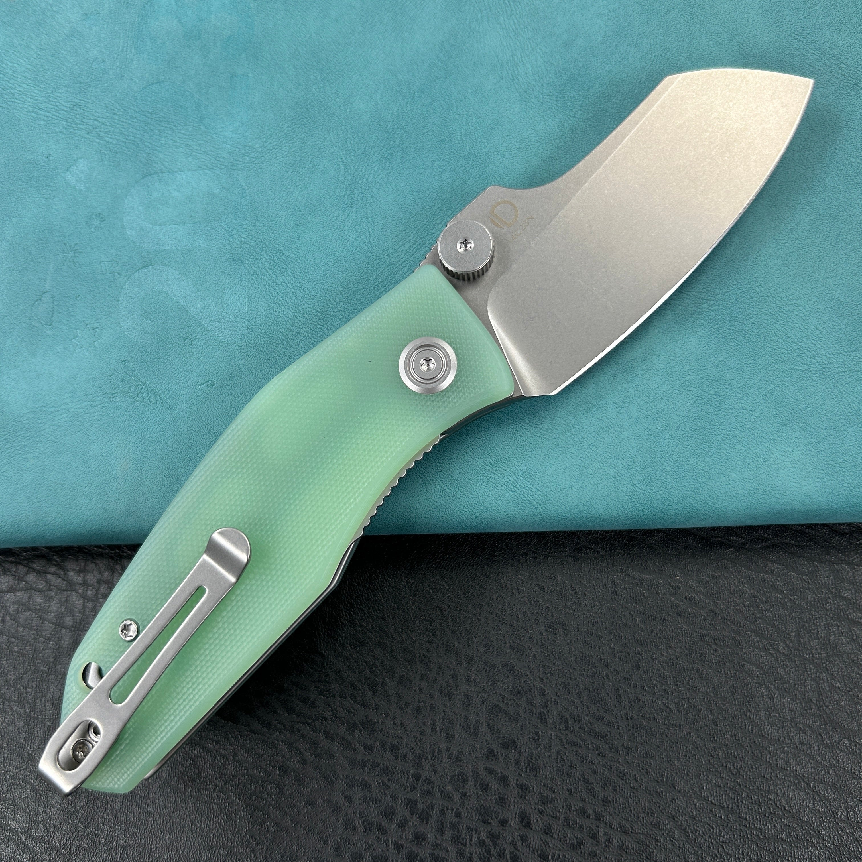 KUBEY KU337L Monsterdog Liner Lock Folding Knife Jade G10 Handle 2.95" Bead Blasted 14C28N