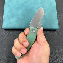 KUBEY KU337L Monsterdog Liner Lock Folding Knife Jade G10 Handle 2.95" Bead Blasted 14C28N