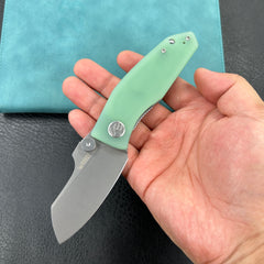 KUBEY KU337L Monsterdog Liner Lock Folding Knife Jade G10 Handle 2.95" Bead Blasted 14C28N