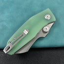 KUBEY KU337L Monsterdog Liner Lock Folding Knife Jade G10 Handle 2.95" Bead Blasted 14C28N