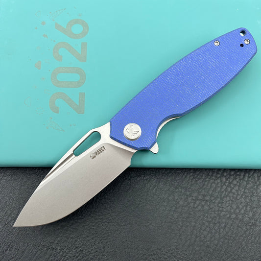 KUBEY knife KU322-1A Tityus Linerlock Blue Micarta Folding knife