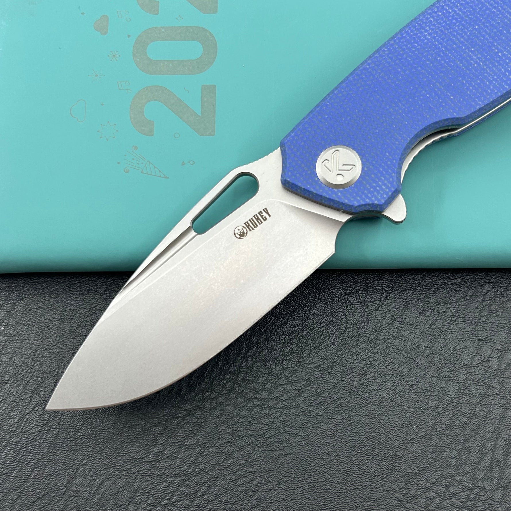 KUBEY knife KU322-1A Tityus Linerlock Blue Micarta Folding knife