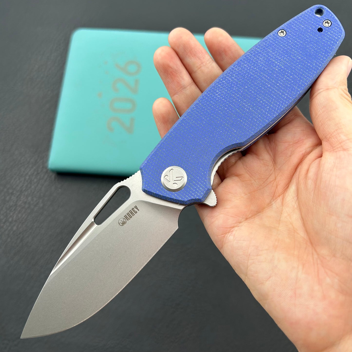 KUBEY knife KU322-1A Tityus Linerlock Blue Micarta Folding knife