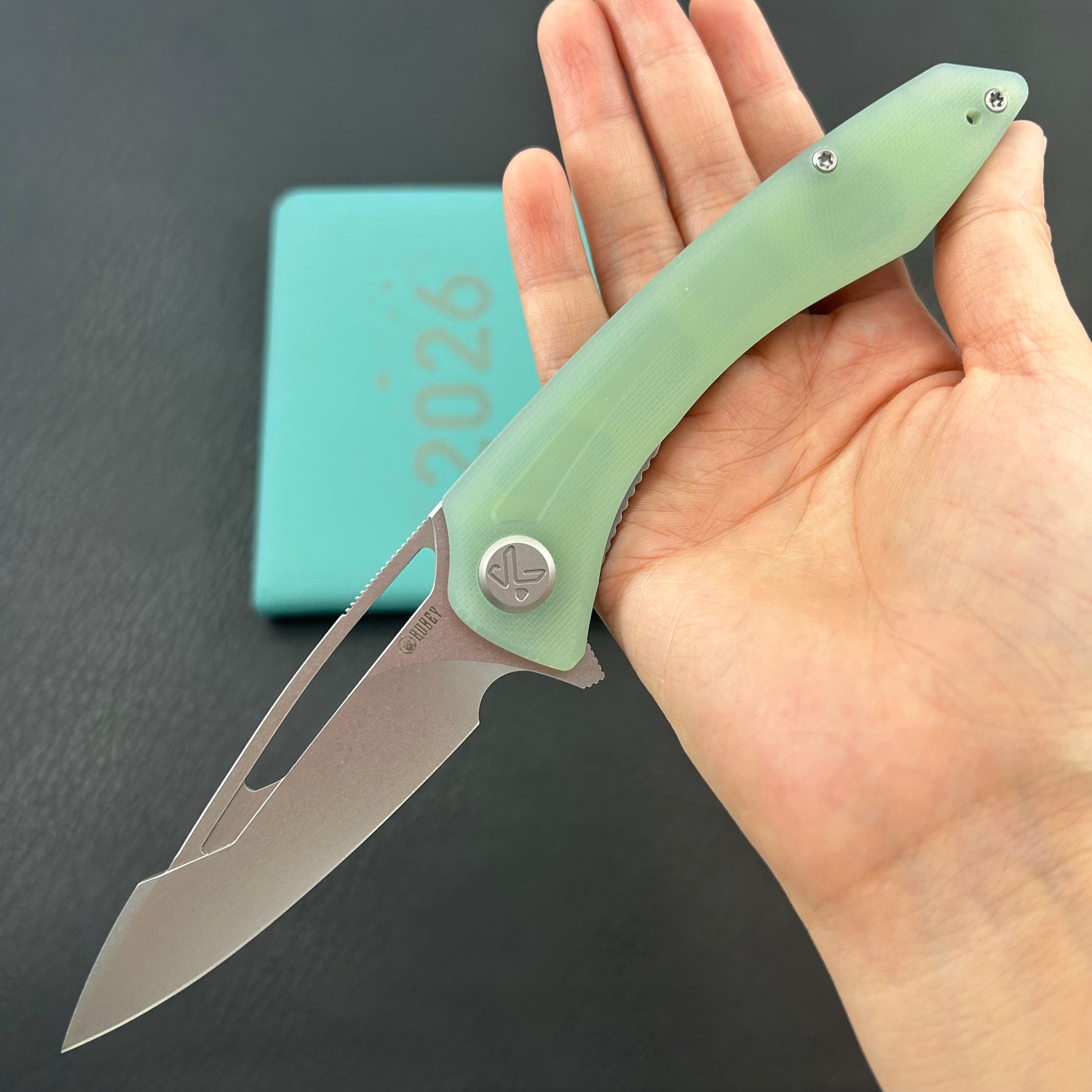 KUBEY knife KU345R Merced Linerlock Jade Folding Knife