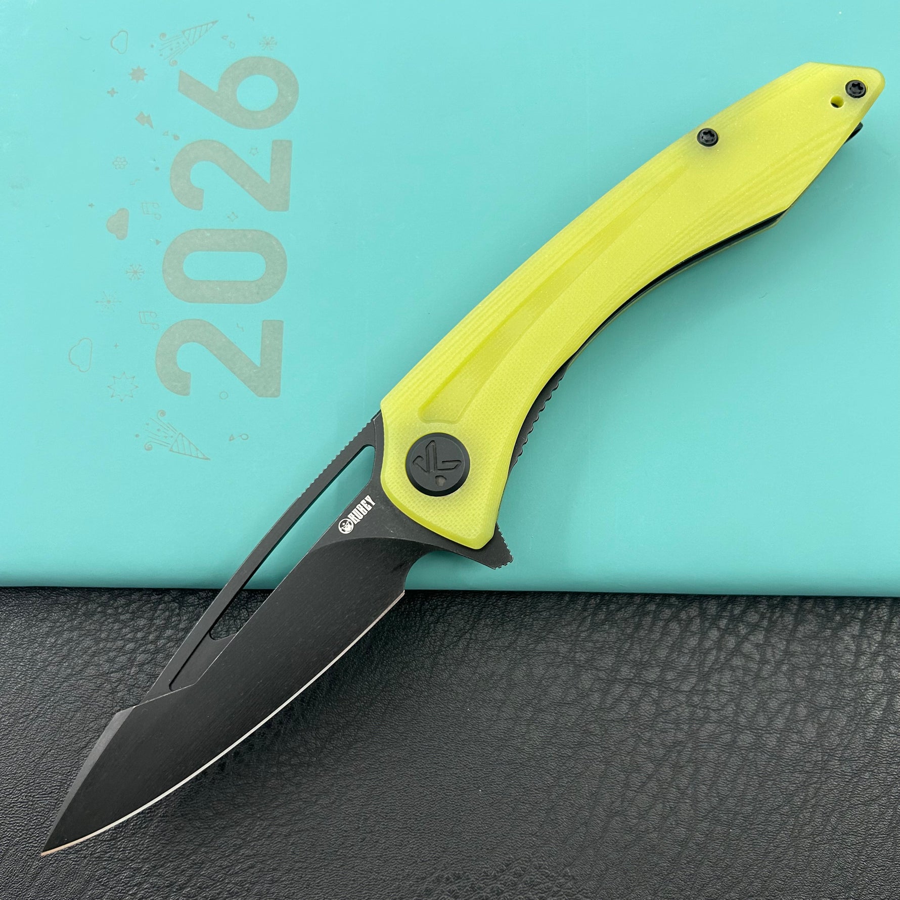 KUBEY knife KU345Q Merced Linerlock Black Translucent  Yellow Folding Knife