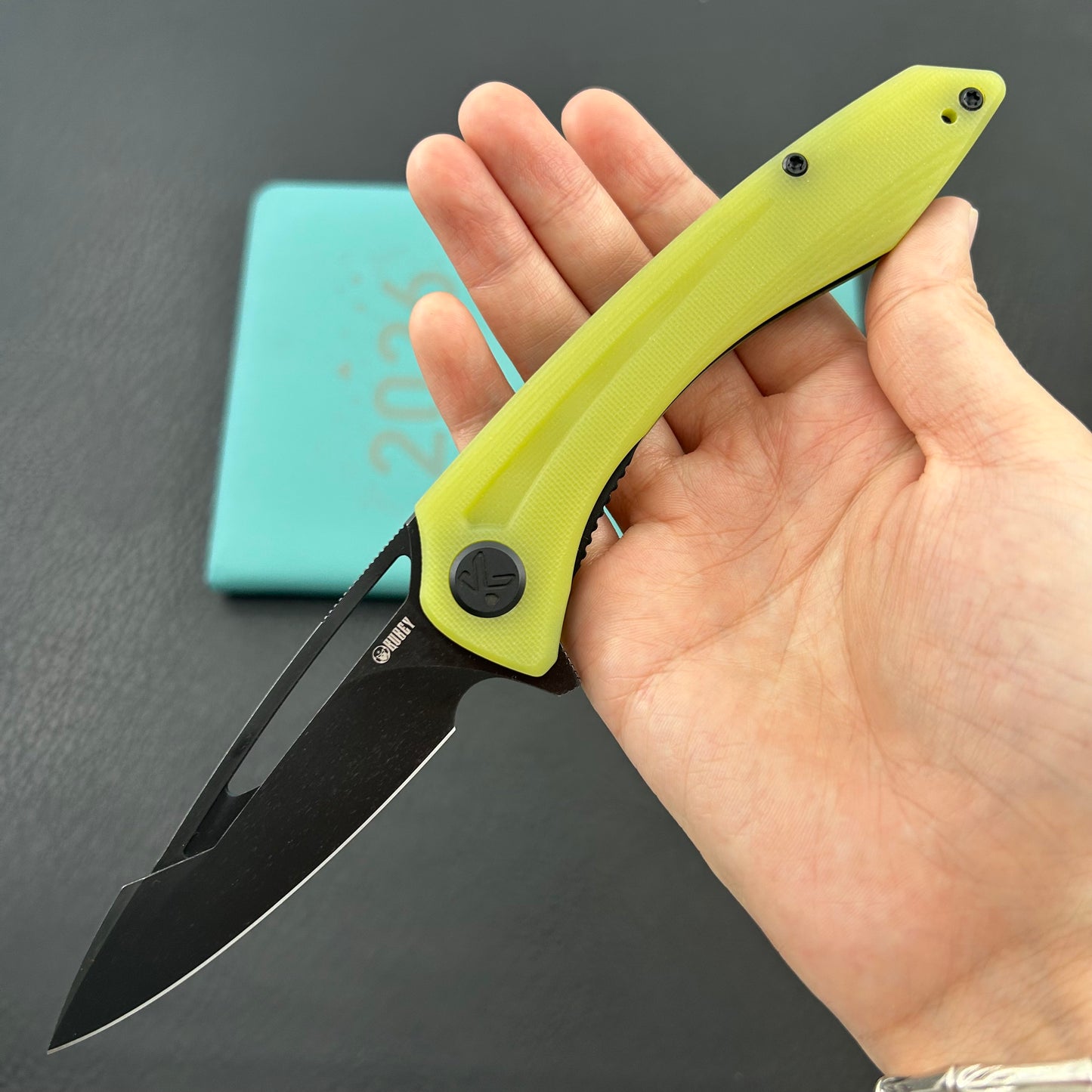 KUBEY knife KU345Q Merced Linerlock Black Translucent  Yellow Folding Knife
