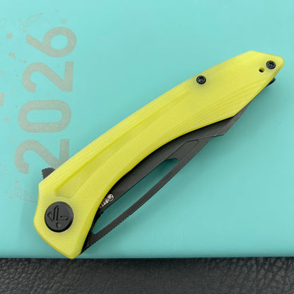 KUBEY knife KU345Q Merced Linerlock Black Translucent  Yellow Folding Knife