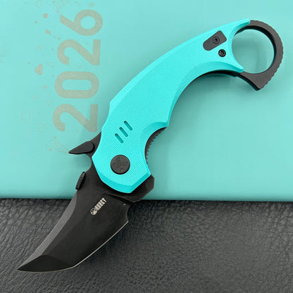 KUBEY knife KU439D Jaw Tanto Pikal Folding Knife Tiffany Blue G-10 Handle 2.52" Blackwash 14C28N
