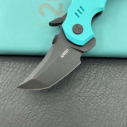 KUBEY knife KU439D Jaw Tanto Pikal Folding Knife Tiffany Blue G-10 Handle 2.52" Blackwash 14C28N