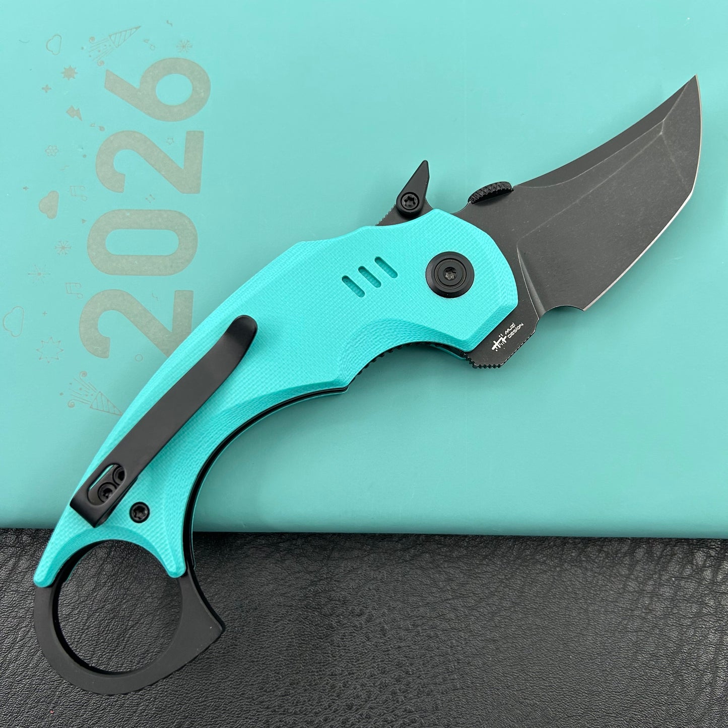 KUBEY knife KU439D Jaw Tanto Pikal Folding Knife Tiffany Blue G-10 Handle 2.52" Blackwash 14C28N