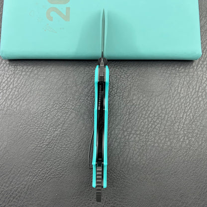 KUBEY knife KU439D Jaw Tanto Pikal Folding Knife Tiffany Blue G-10 Handle 2.52" Blackwash 14C28N