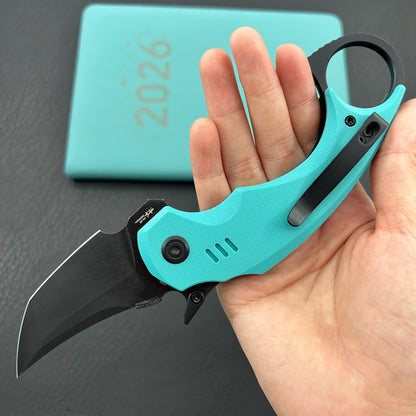 KUBEY knife KU439D Jaw Tanto Pikal Folding Knife Tiffany Blue G-10 Handle 2.52" Blackwash 14C28N