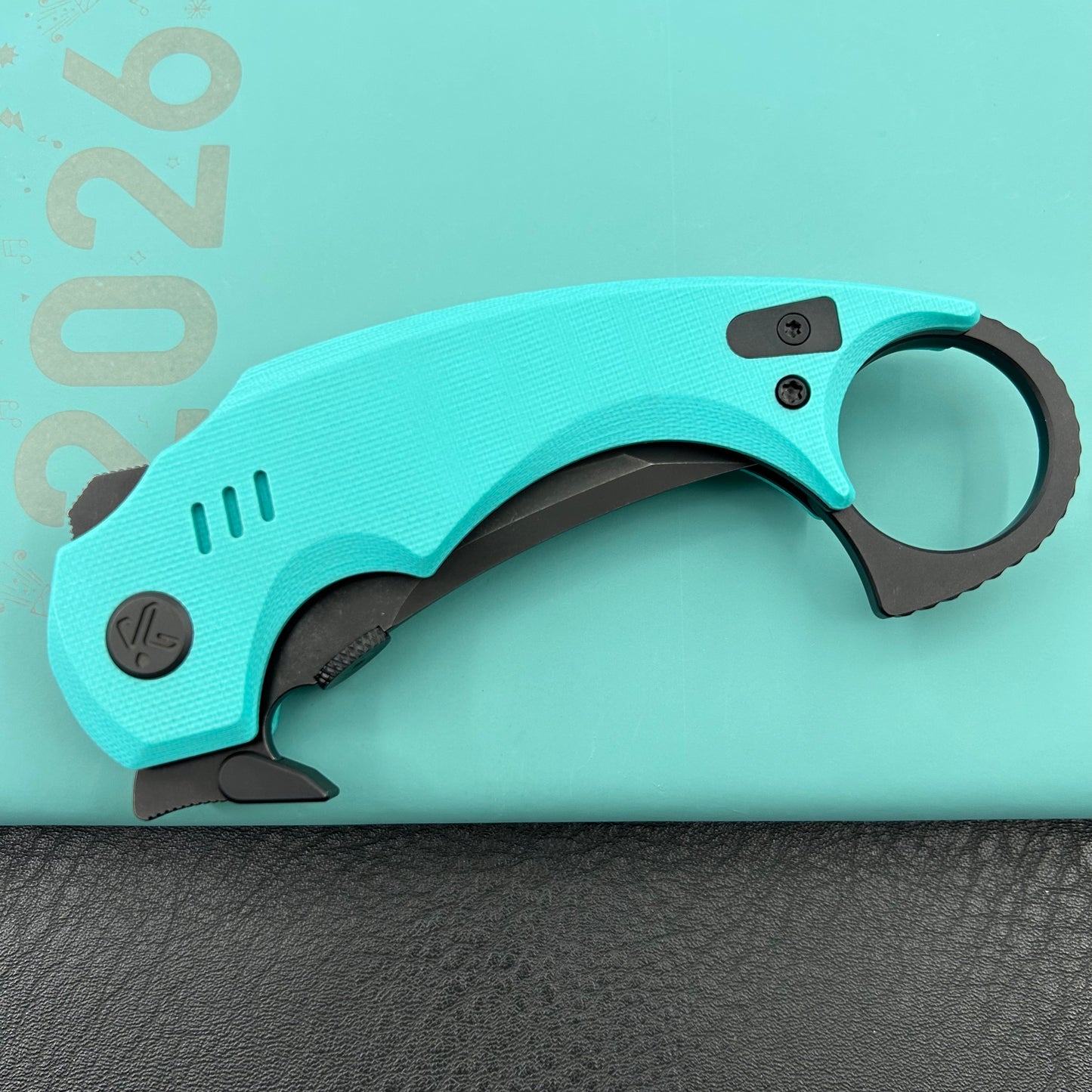 KUBEY knife KU439D Jaw Tanto Pikal Folding Knife Tiffany Blue G-10 Handle 2.52" Blackwash 14C28N