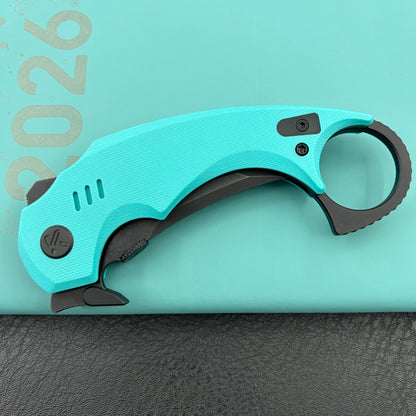 KUBEY knife KU439D Jaw Tanto Pikal Folding Knife Tiffany Blue G-10 Handle 2.52" Blackwash 14C28N
