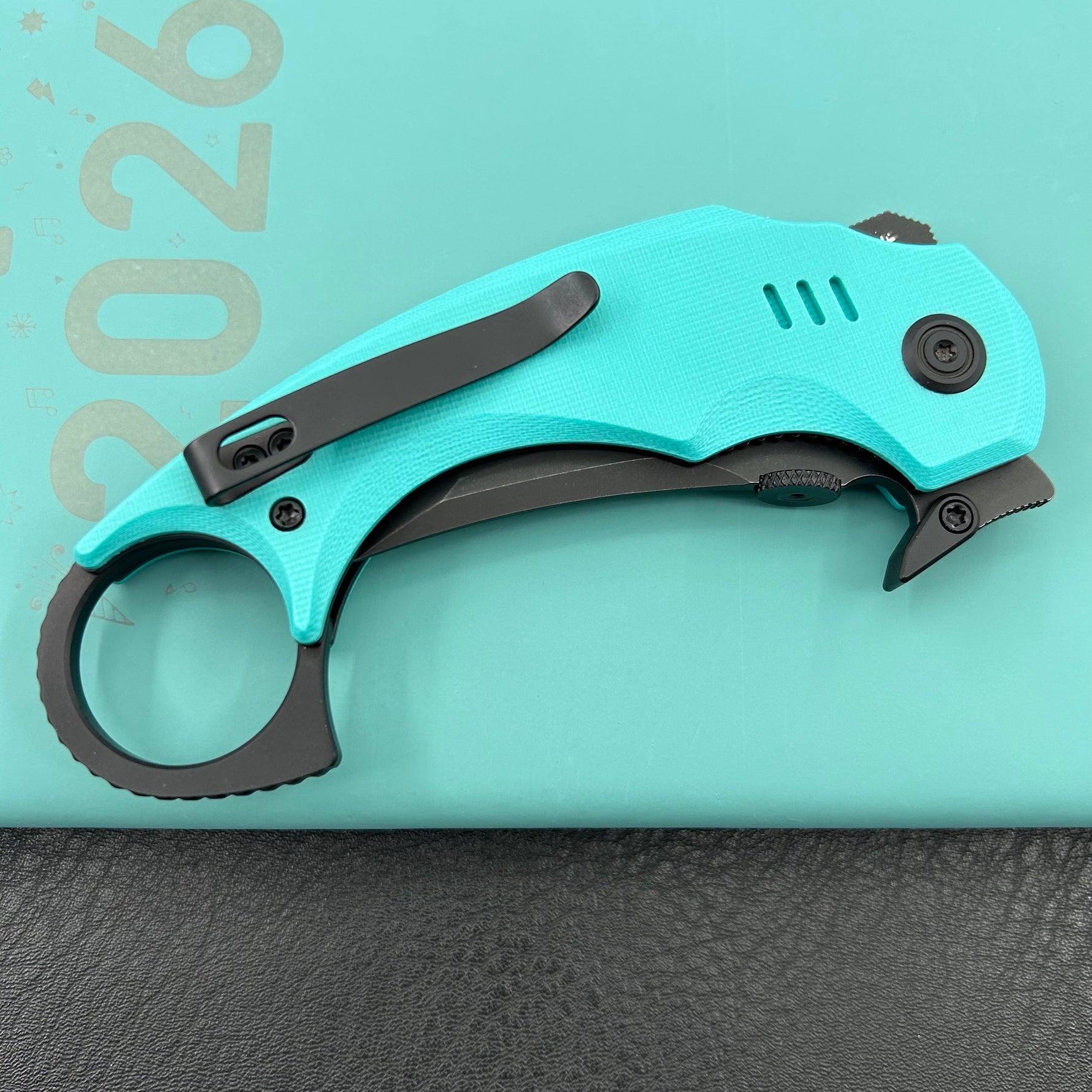 KUBEY knife KU439D Jaw Tanto Pikal Folding Knife Tiffany Blue G-10 Handle 2.52" Blackwash 14C28N