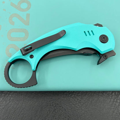 KUBEY knife KU439D Jaw Tanto Pikal Folding Knife Tiffany Blue G-10 Handle 2.52" Blackwash 14C28N