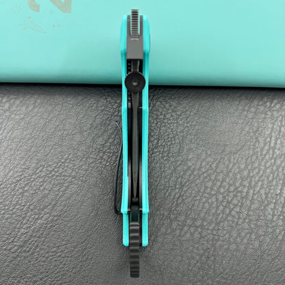 KUBEY knife KU439D Jaw Tanto Pikal Folding Knife Tiffany Blue G-10 Handle 2.52" Blackwash 14C28N