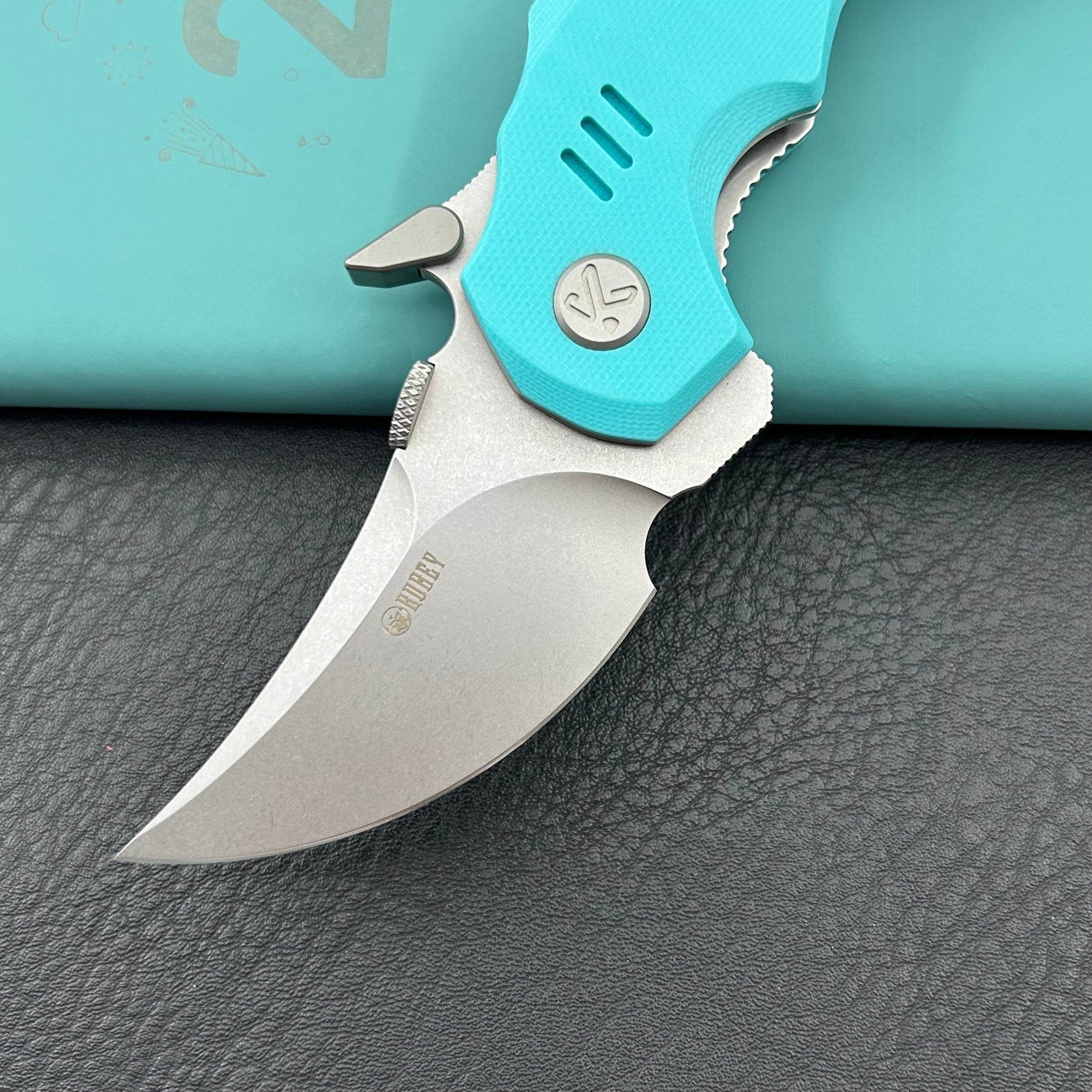 KUBEY knife KU440B Jaw  Pikal Folding Knife Tiffany Blue G-10 Handle 2.52" Beadblast 14C28N