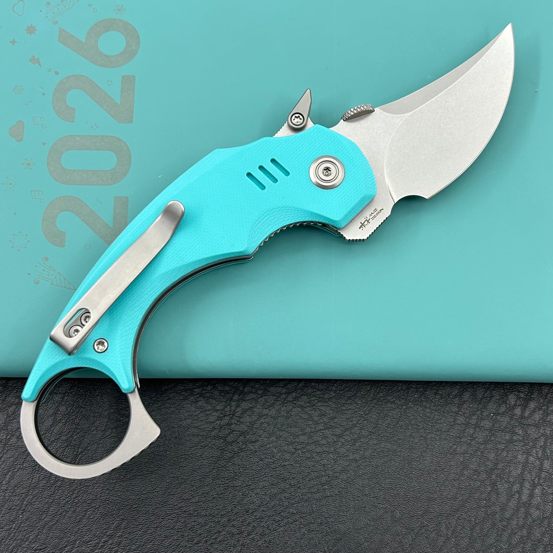 KUBEY knife KU440B Jaw  Pikal Folding Knife Tiffany Blue G-10 Handle 2.52" Beadblast 14C28N