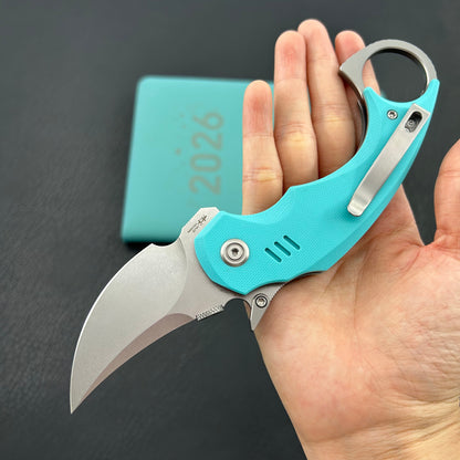 KUBEY knife KU440B Jaw  Pikal Folding Knife Tiffany Blue G-10 Handle 2.52" Beadblast 14C28N