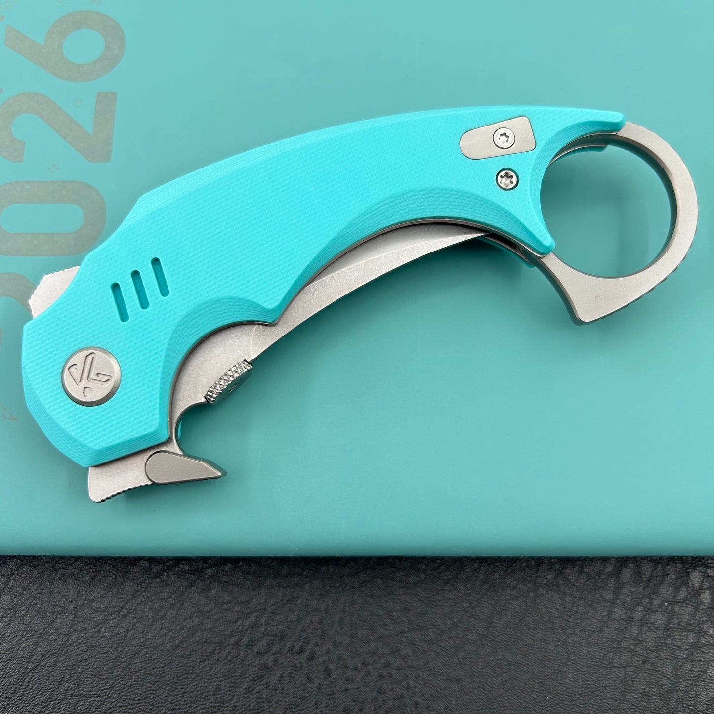 KUBEY knife KU440B Jaw  Pikal Folding Knife Tiffany Blue G-10 Handle 2.52" Beadblast 14C28N