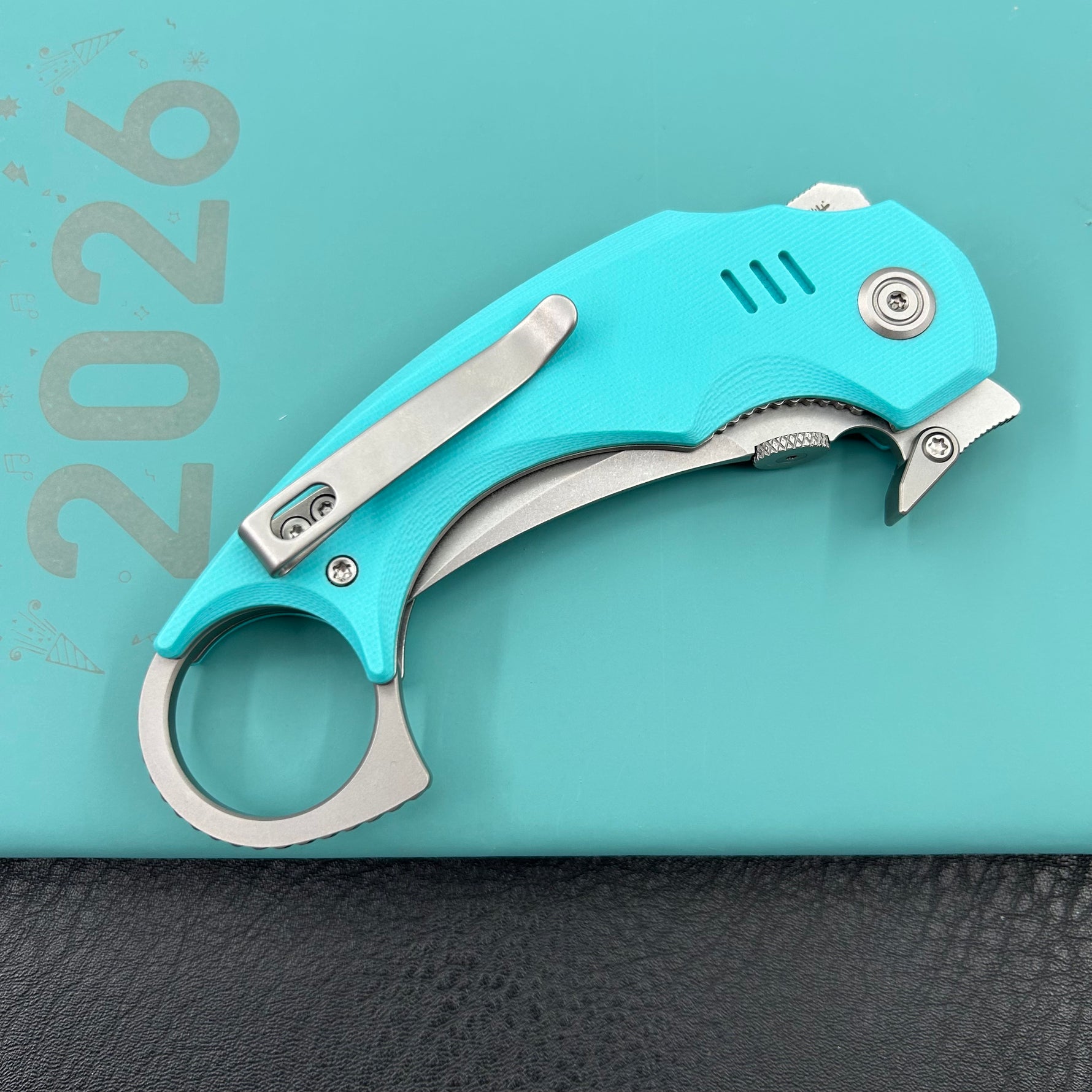 KUBEY knife KU440B Jaw  Pikal Folding Knife Tiffany Blue G-10 Handle 2.52" Beadblast 14C28N