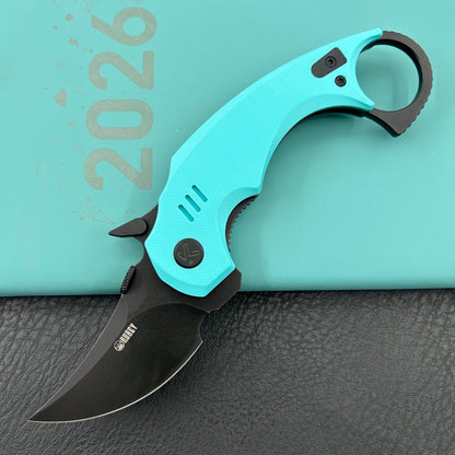 KUBEY knife KU440D Jaw  Pikal Folding Knife Tiffany Blue G-10 Handle 2.52" Blackwash 14C28N