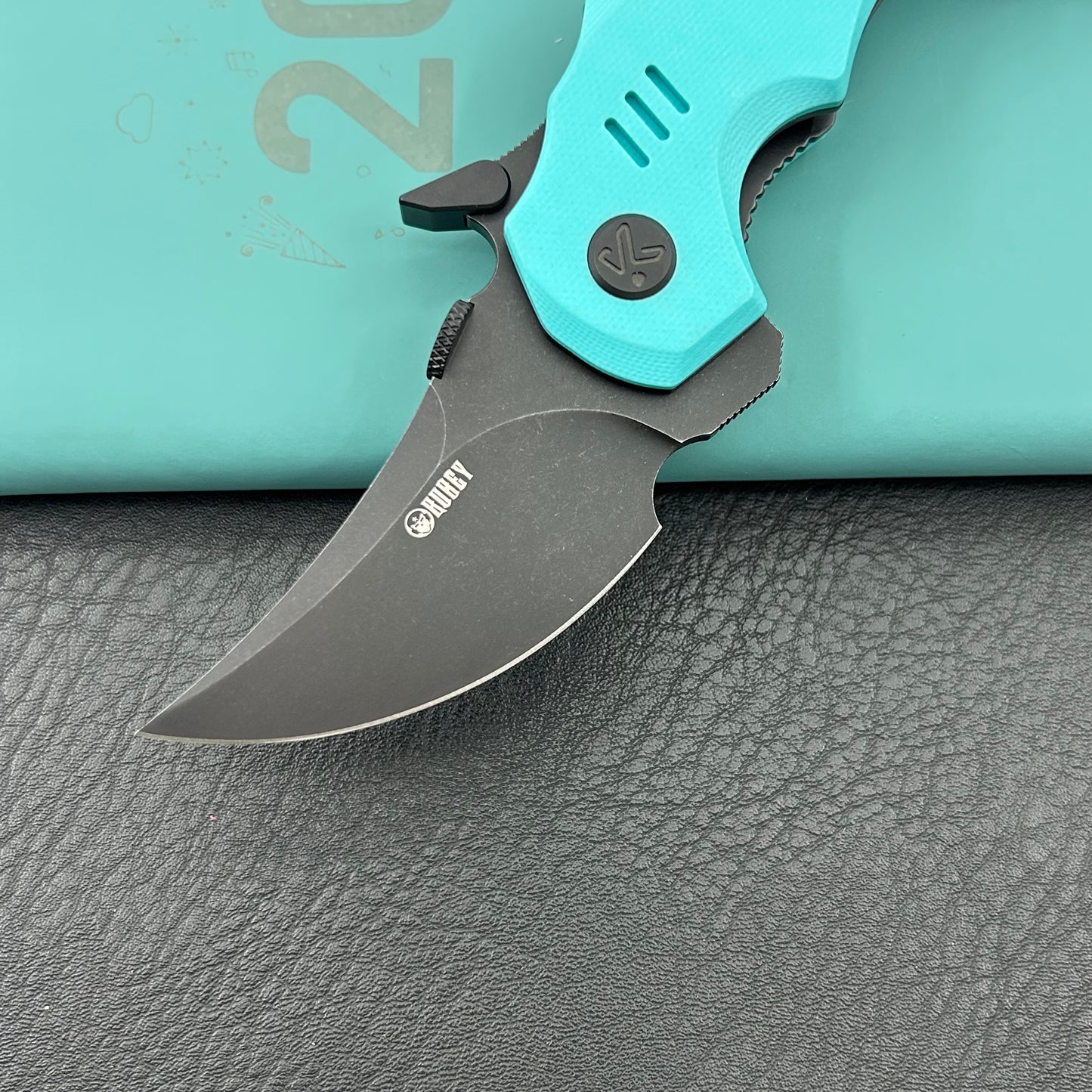 KUBEY knife KU440D Jaw  Pikal Folding Knife Tiffany Blue G-10 Handle 2.52" Blackwash 14C28N