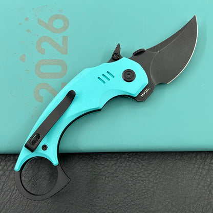 KUBEY knife KU440D Jaw  Pikal Folding Knife Tiffany Blue G-10 Handle 2.52" Blackwash 14C28N