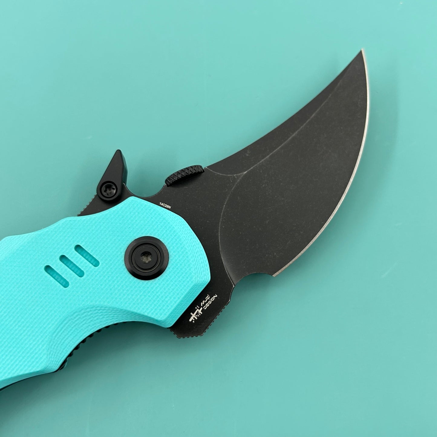 KUBEY knife KU440D Jaw  Pikal Folding Knife Tiffany Blue G-10 Handle 2.52" Blackwash 14C28N