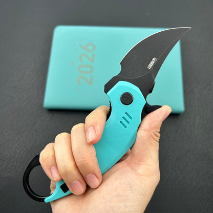 KUBEY knife KU440D Jaw  Pikal Folding Knife Tiffany Blue G-10 Handle 2.52" Blackwash 14C28N