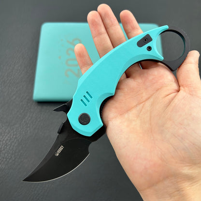 KUBEY knife KU440D Jaw  Pikal Folding Knife Tiffany Blue G-10 Handle 2.52" Blackwash 14C28N