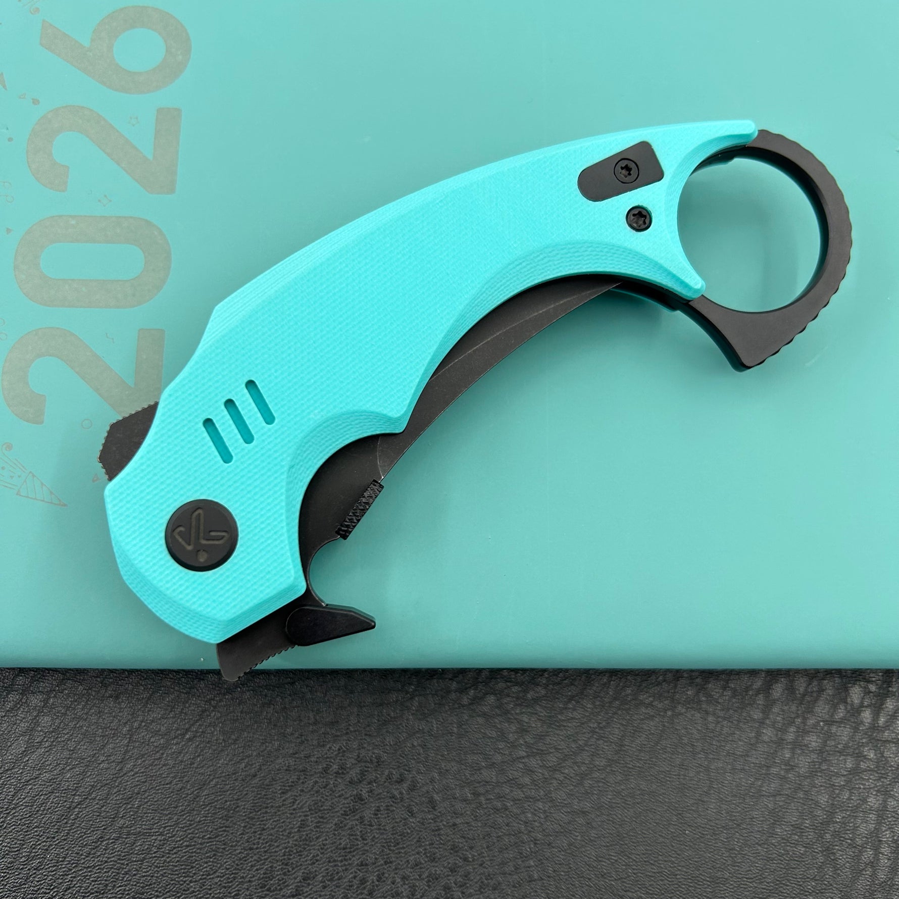 KUBEY knife KU440D Jaw  Pikal Folding Knife Tiffany Blue G-10 Handle 2.52" Blackwash 14C28N