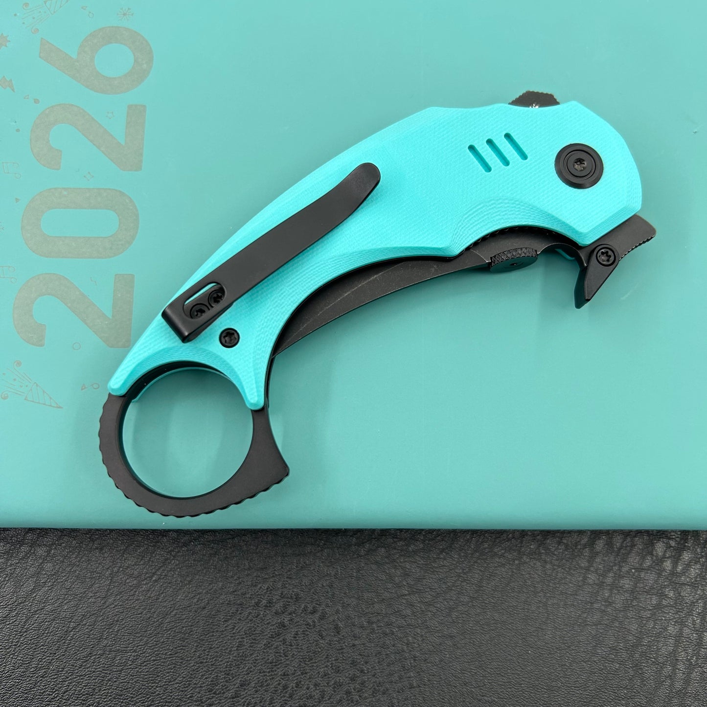 KUBEY knife KU440D Jaw  Pikal Folding Knife Tiffany Blue G-10 Handle 2.52" Blackwash 14C28N