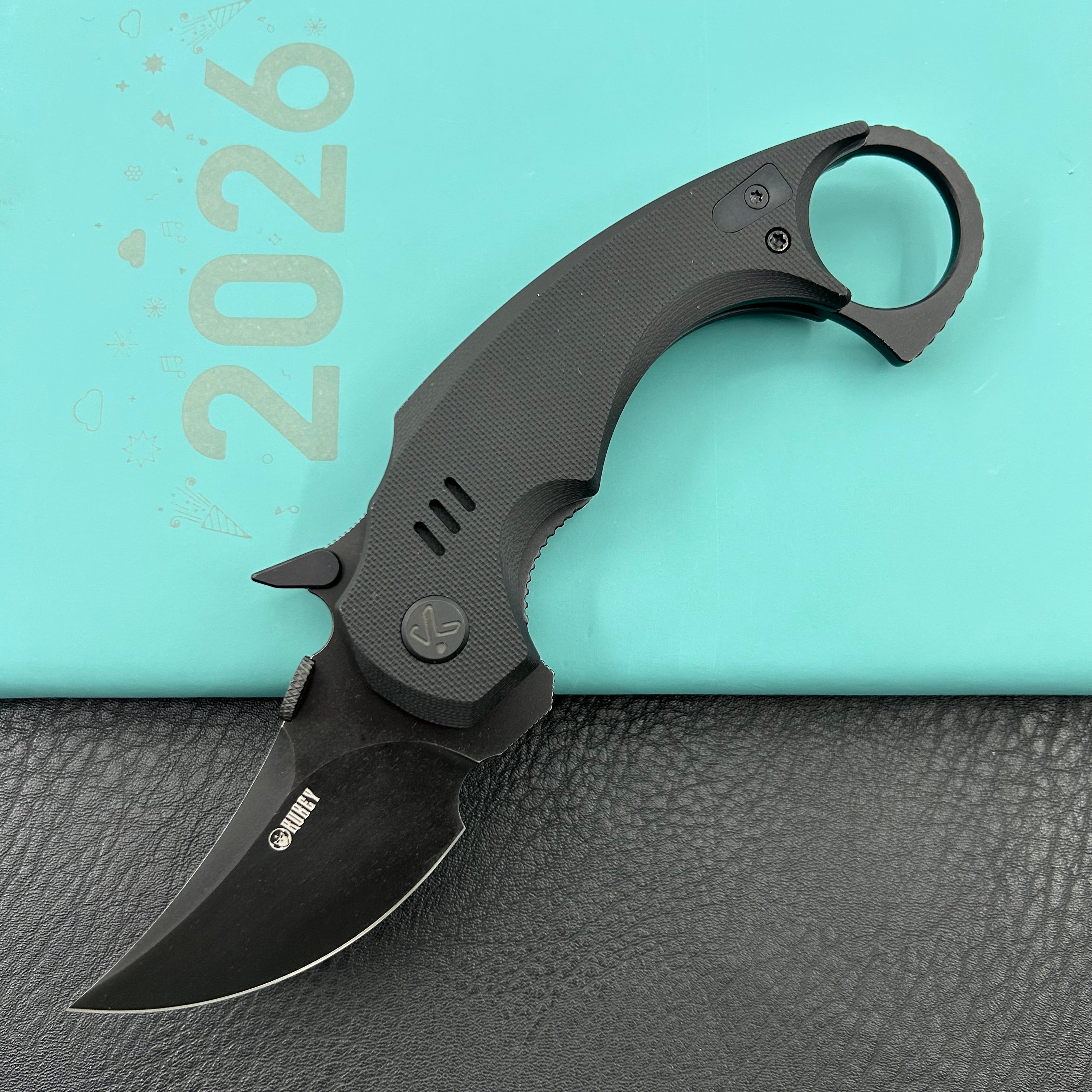 KUBEY knife KU440F Jaw  Pikal Folding Black G-10 Handle 2.52" Blackwash 14C28N