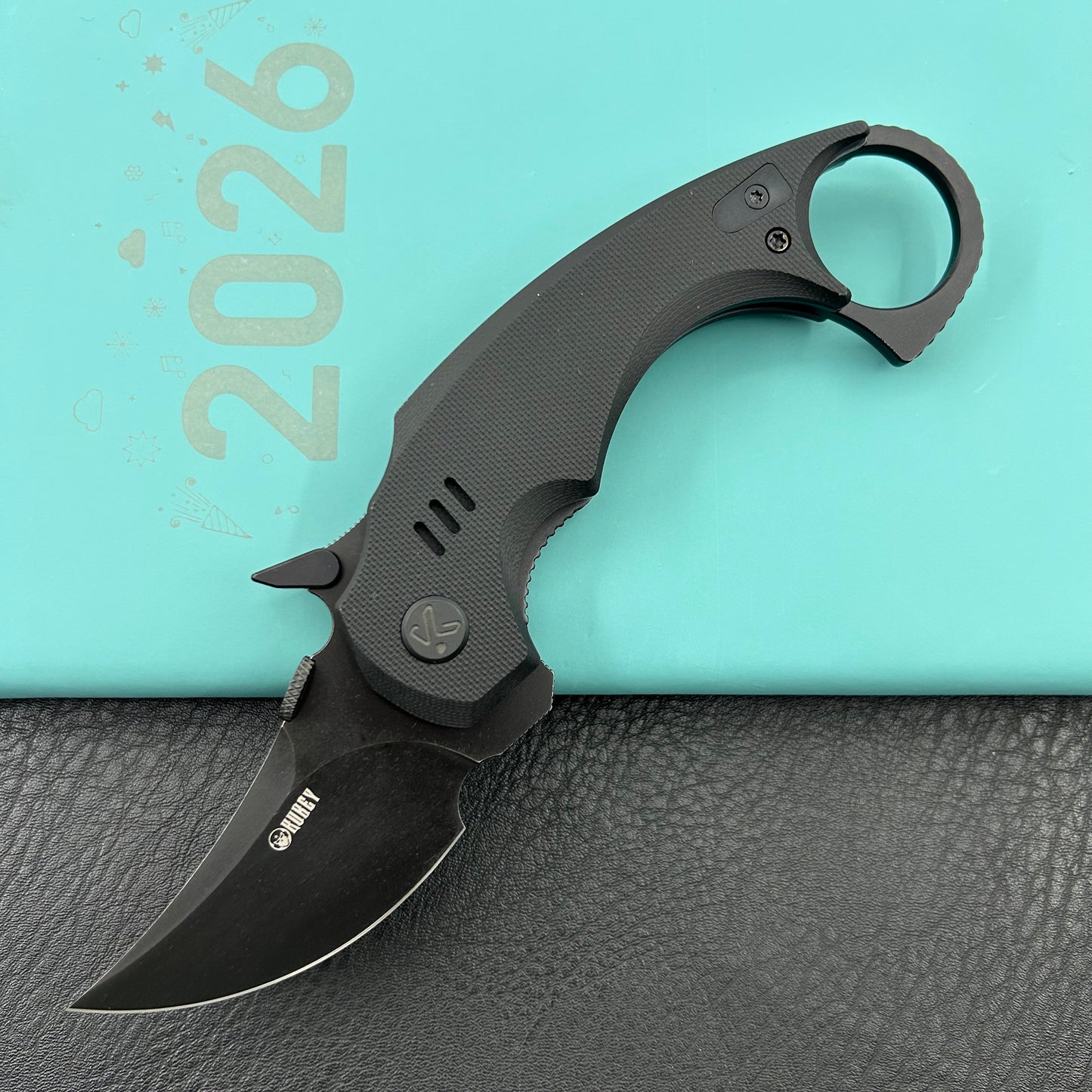 KUBEY knife KU440F Jaw  Pikal Folding Black G-10 Handle 2.52" Blackwash 14C28N