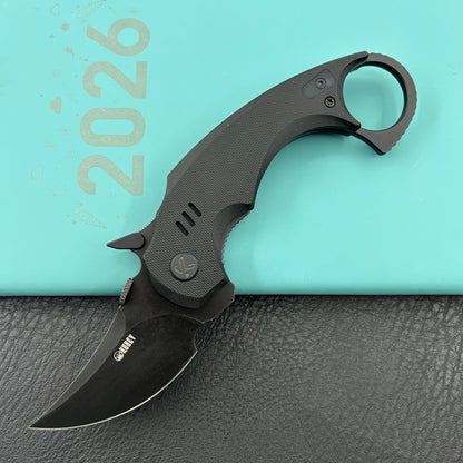 KUBEY knife KU440F Jaw  Pikal Folding Black G-10 Handle 2.52" Blackwash 14C28N